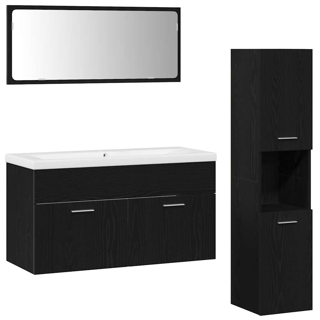 Bathroom Furniture Set 4 pcs Black Oak 90 x 38.5 x 46 cm